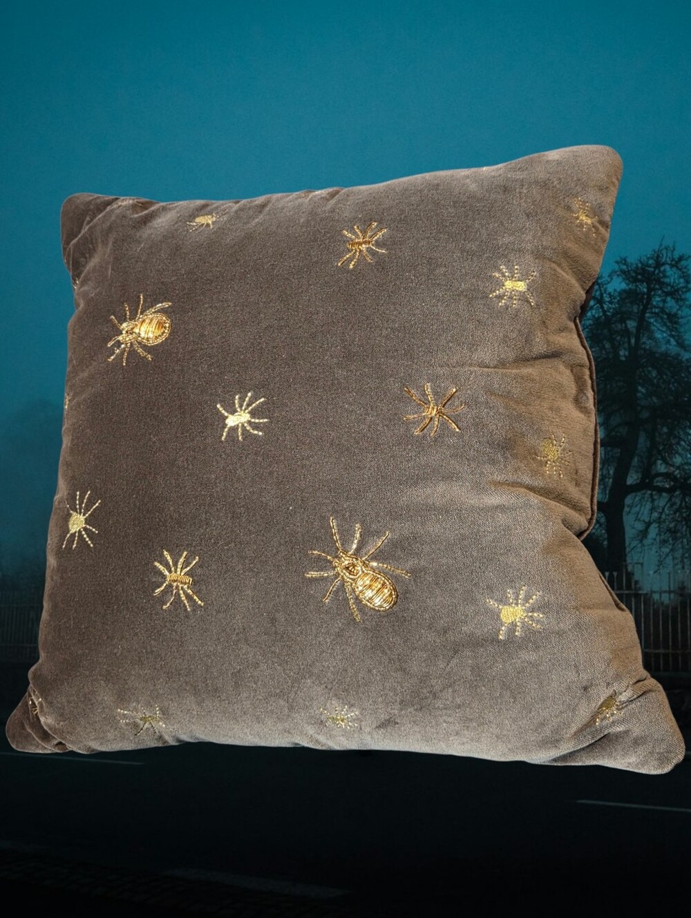 Threshold Brown Velvet Cotton Decorative Pillow with Gold Spiders